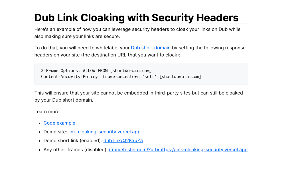 Link cloaking with security headers demo